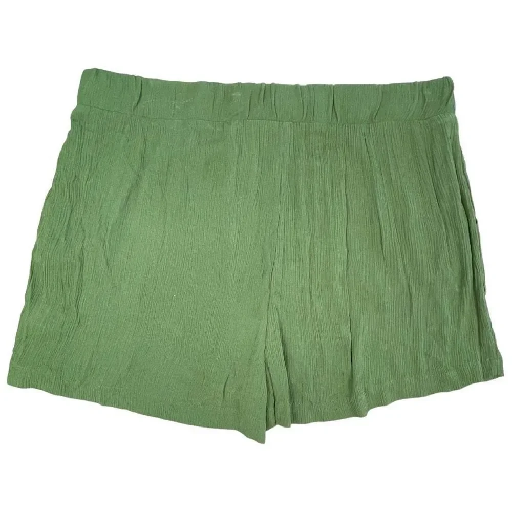 Abound Women's Olive Green Elastic Waist Crepe Lightweight Shorts Size 2X NWT